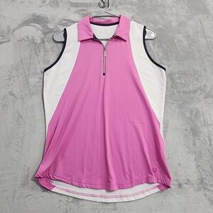Bette & Court Polo Shirt Womens M Pink White Colorblock Sleeveless 1/4 Zip Golf